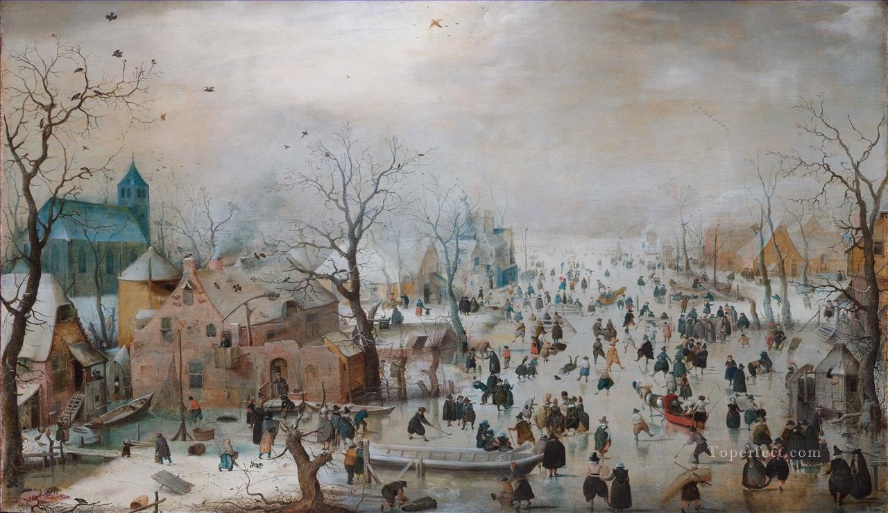 町の近くの氷上の風景 冬景色 ヘンドリック・アフェルキャンプ油絵